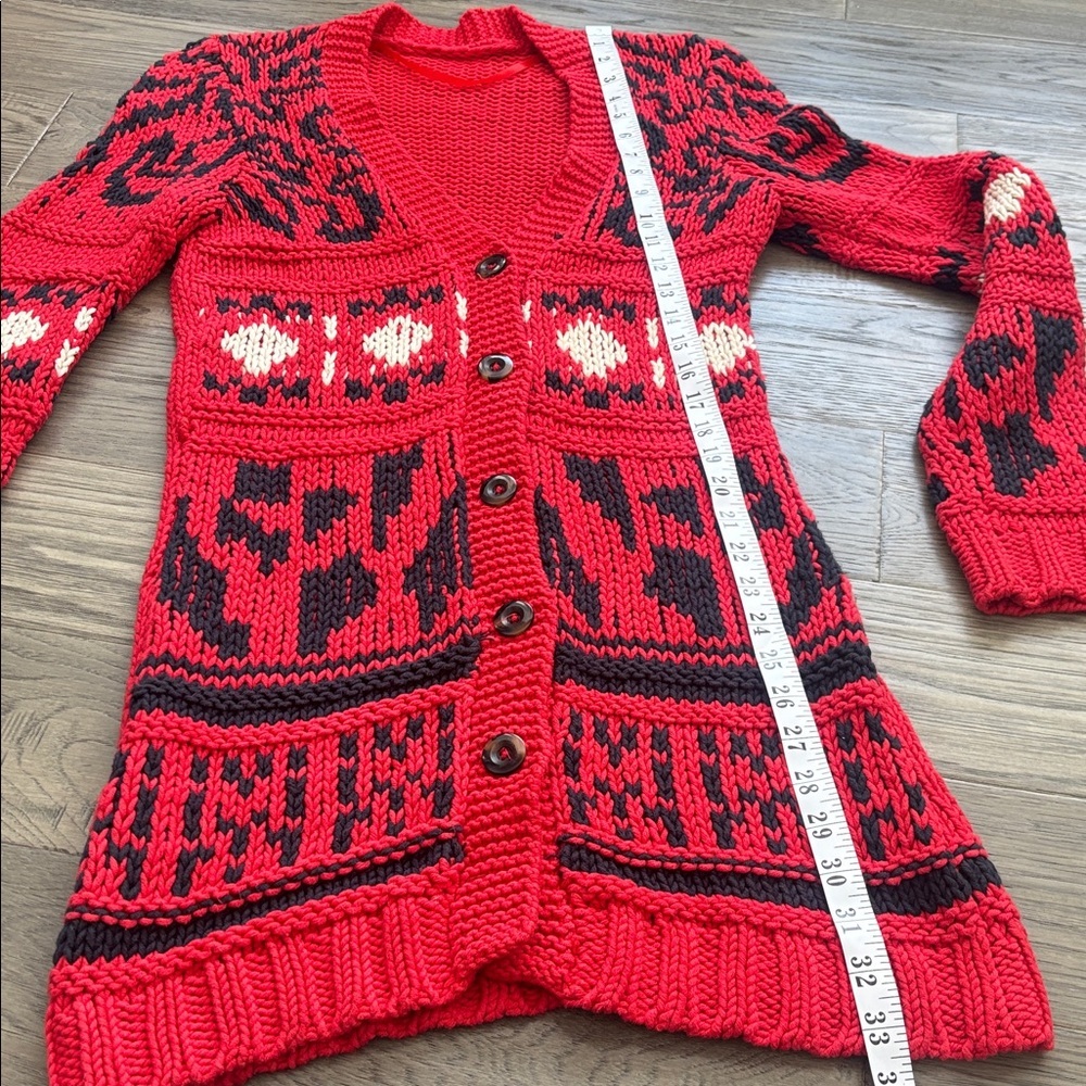 OUI | Red Patterned Knit Duster Button Up Sweater Made in Germany Size 2 - Picture 7 of 11